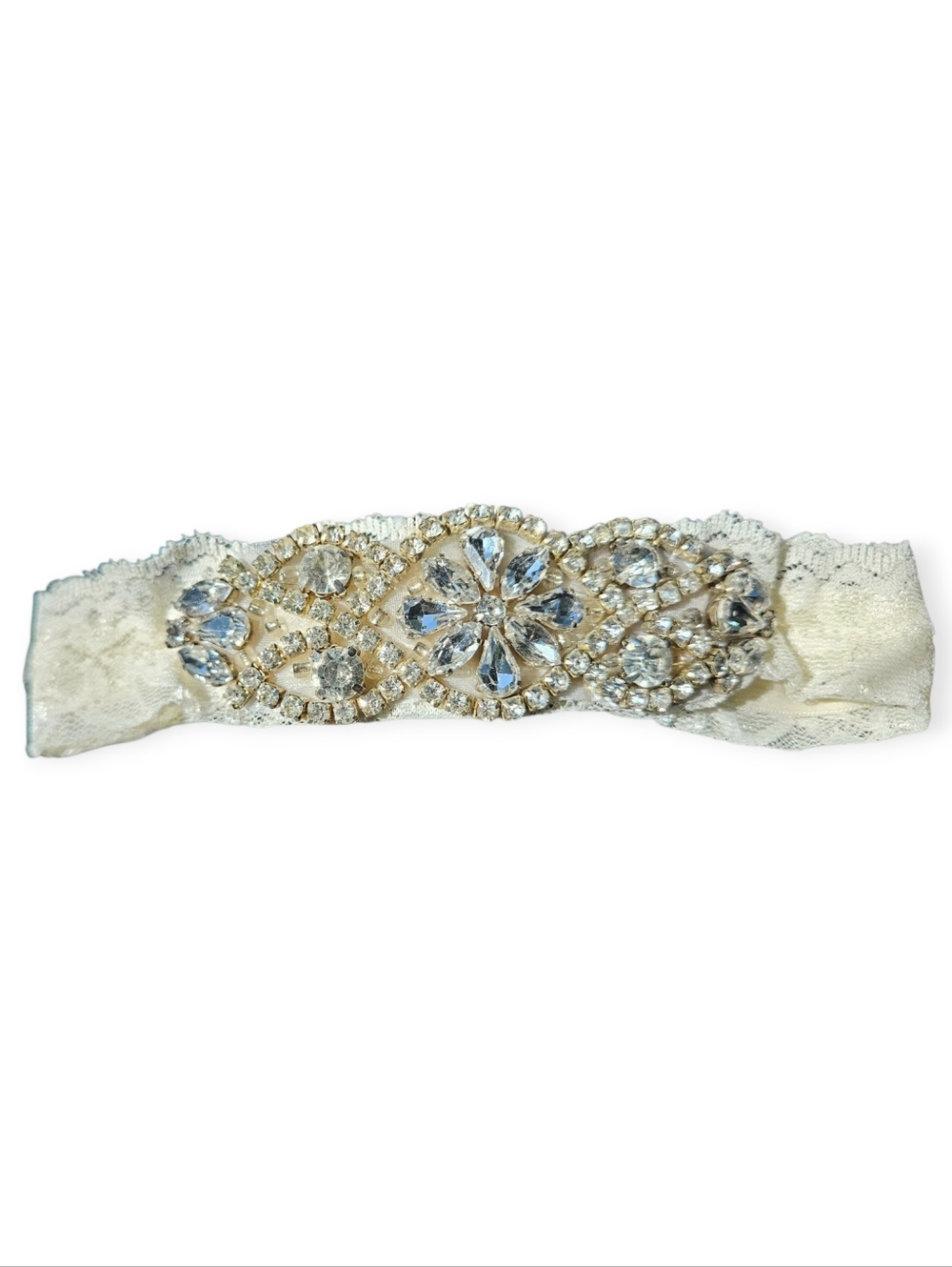 VTG 90s Crystal Wedding Garter Excellent Used Condition Non Slip Stretch Lace!
